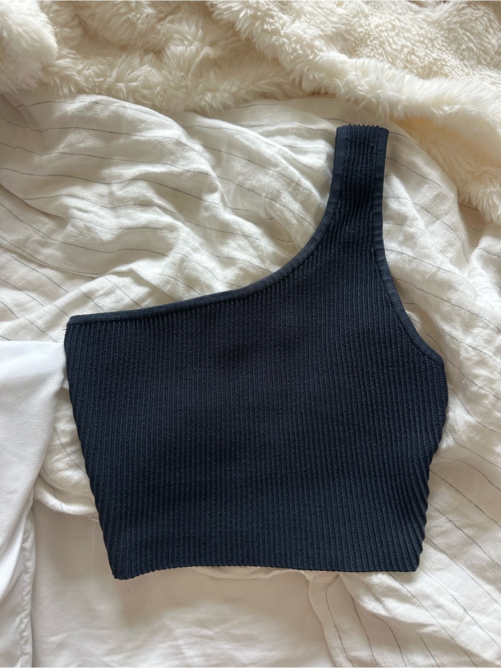 Babaton One-Shoulder Ribbed Crop Top - Black
